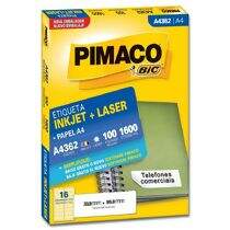 Etiqueta Adesiva  A4 Inkjet + Laser A4362 (33,9 x 99,0 mm) c/16 CX 100 UN Pimaco
