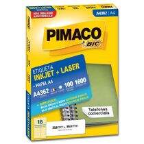 Etiqueta Adesiva  A4 Inkjet + Laser A4362 (33,9 x 99,0 mm) c/16 CX 100 UN Pimaco