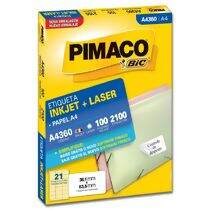 Etiqueta Adesiva  A4 Inkjet + Laser A4360 (38,1 x 63,5 mm) c/21 CX 100 UN Pimaco
