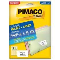 Etiqueta Adesiva  A4 Inkjet + Laser A4260 (38,1 x 63,5 mm) c/21 CL 25 UN Pimaco