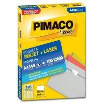 Etiqueta Adesiva  A4 Inkjet + Laser A4349 (15,0 x 26,0 mm) c/126 CX 100 UN Pimaco