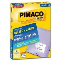 Etiqueta Adesiva A4 Inkjet + Laser A4365 (67,7 x 99,0 mm) c/08 CX 100 UN Pimaco