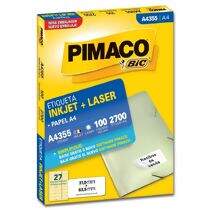 Etiqueta Adesiva  A4 Inkjet + Laser A4355 (31,0 x 63,5 mm) c/27 CX 100 UN Pimaco
