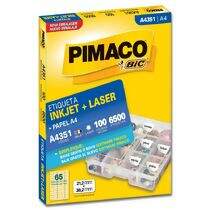 Etiqueta Adesiva  A4 Inkjet + Laser A4351 (21,2 x 38,2 mm) c/65 CX 100 UN Pimaco