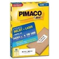 Etiqueta Adesiva  A4 Inkjet + Laser A4363 (38,1 x 99,0 mm) c/14 CX 100 UN Pimaco