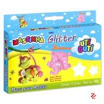 Massa de Modelar com Glitter Base de Amido 12 Cores (180g) Utiguti